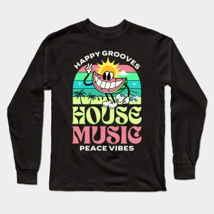 HOUSE MUSIC  - Happy Grooves , Peace Vibes (white/lime/pink) Long Sleeve T-Shirt